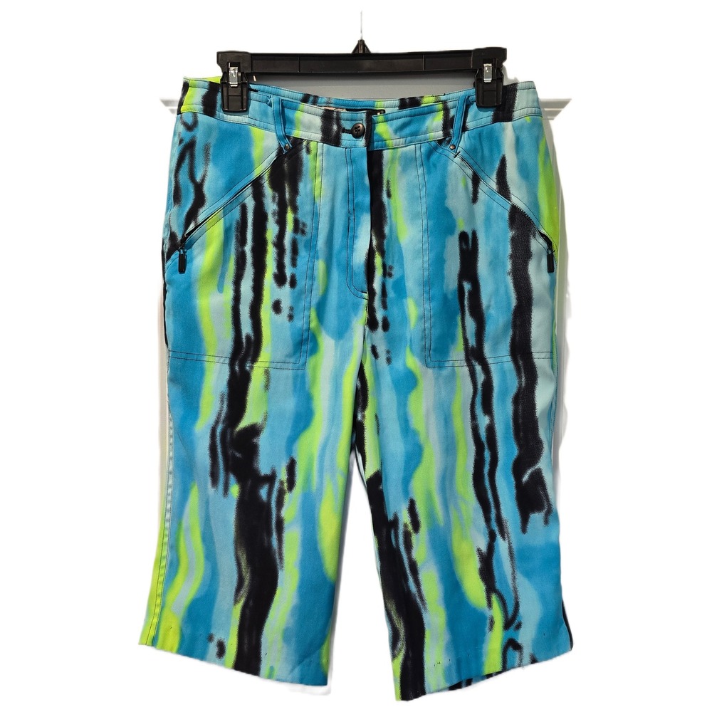 Jamie Sadock Golf Shorts Blue Lime Green Abstract Tie Dye‎ Size 8 funky